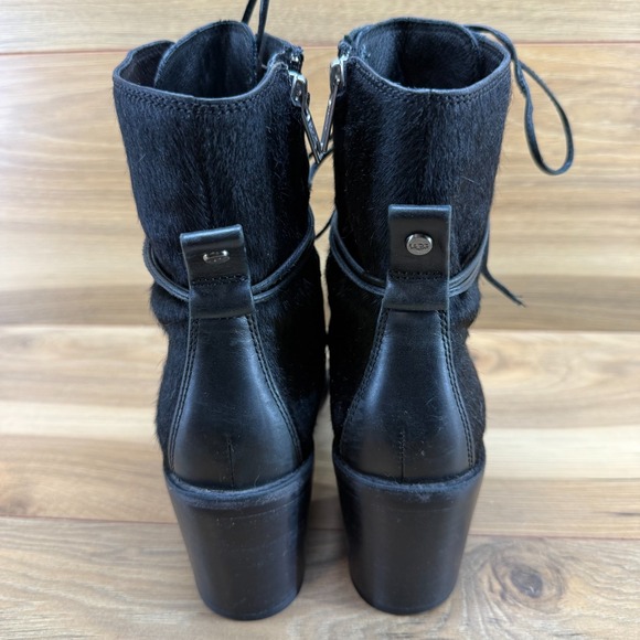 UGG Oriana Calf Hair Boots Womens 7.5 Black Block Heel Lace Up - Picture 8 of 11